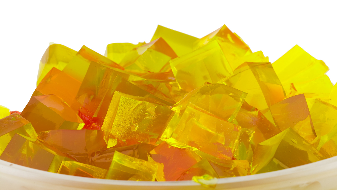 jelly cubes in bowl yellow